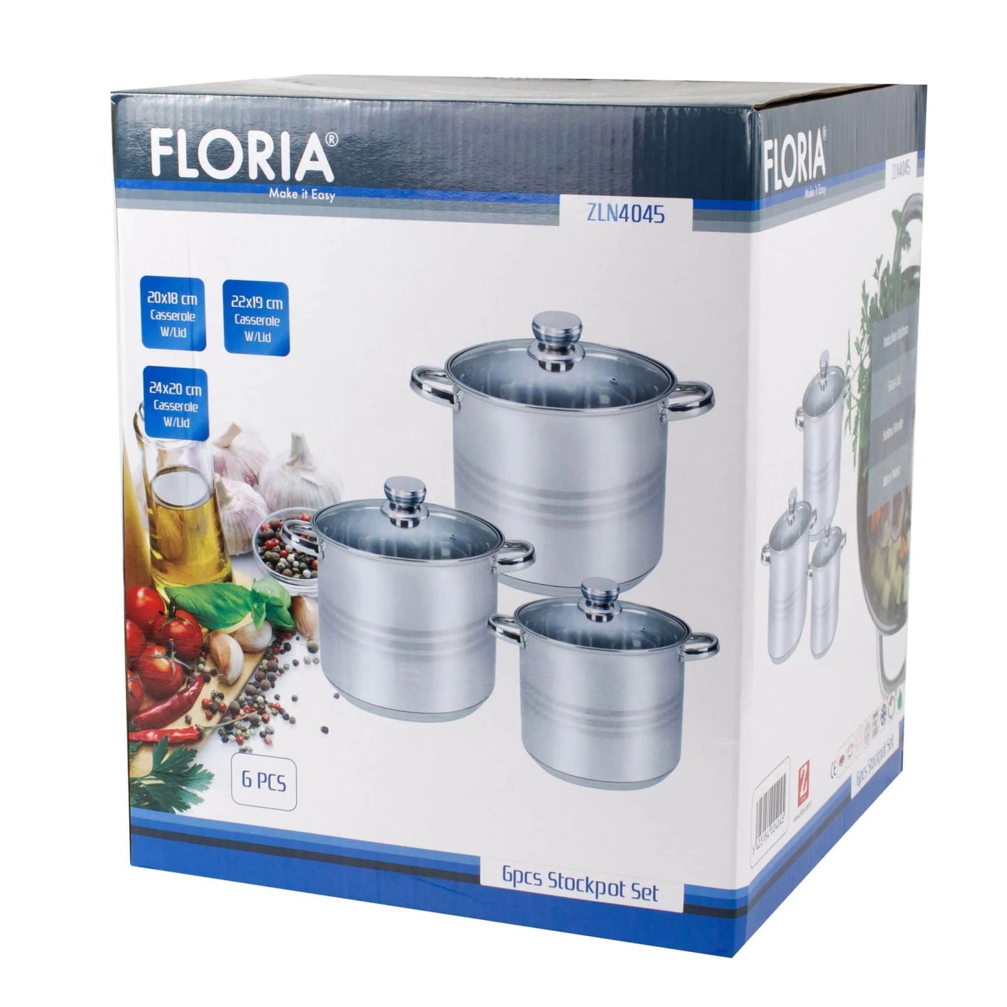 Set 3 oale cu capace inox, 5L / 6L /8L / ZLN 4045