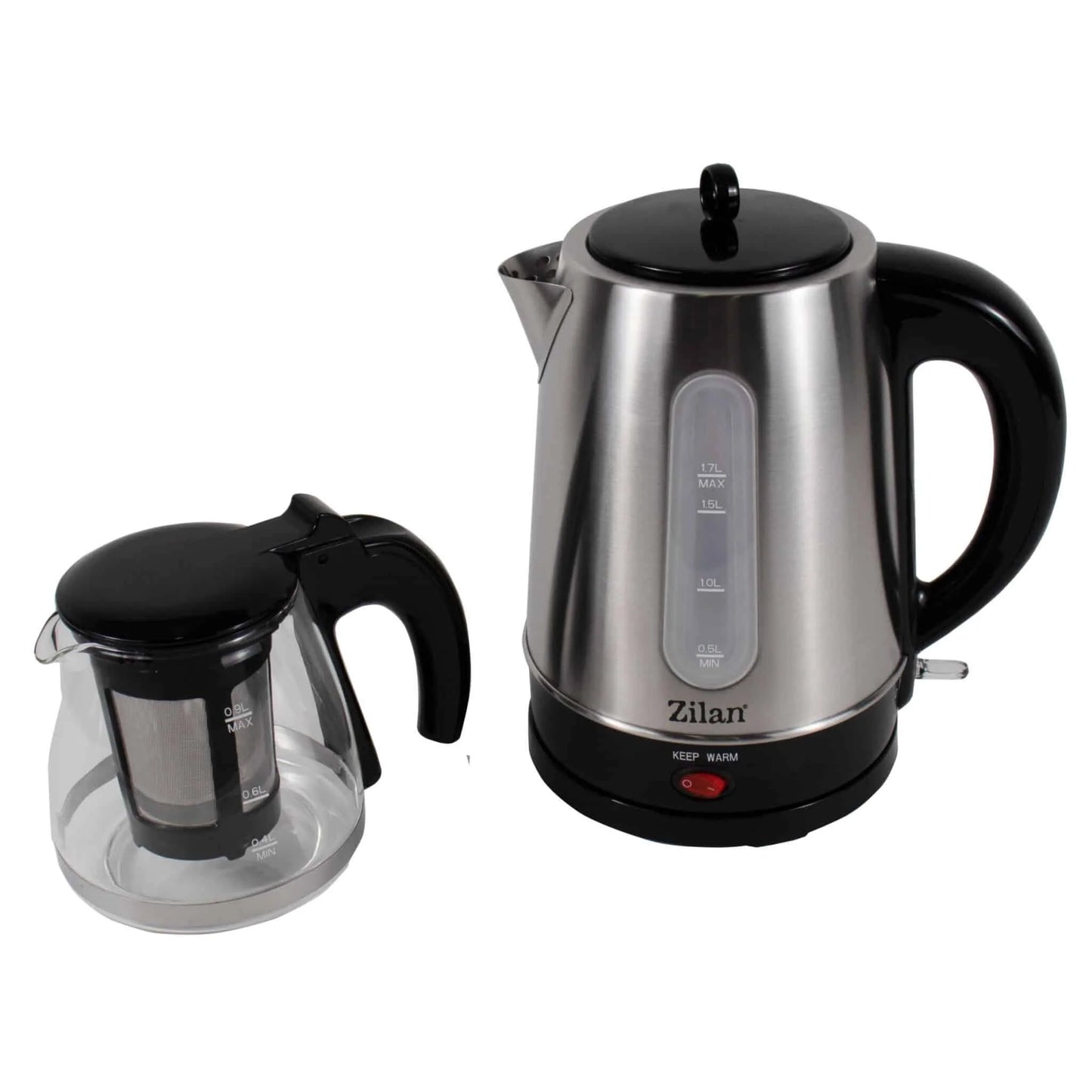 Set cana fierbator electrica capacitate 1.7l+ ceainic 0.9l, putere 2200W, inox-sticla / ZLN 3581