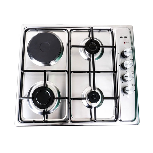Plita incorporabila, din inox, GPL/GN, 3arzatoare +1 electric de 1000w, aprindere electrica / ZLN 1918