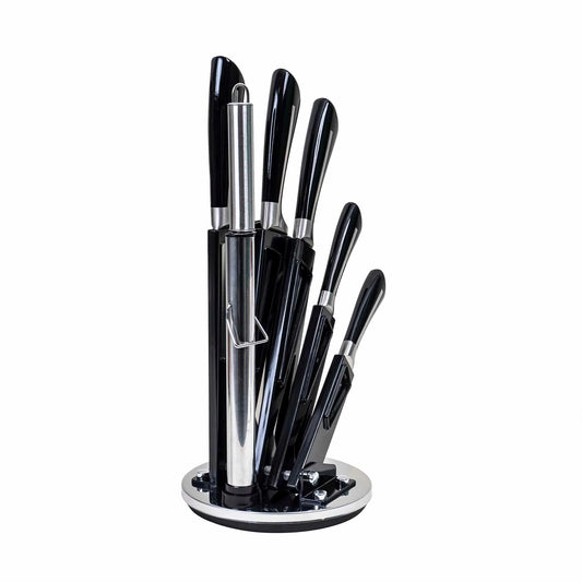 Set cutite cu suport, 8piese, inox, negru / CC9808