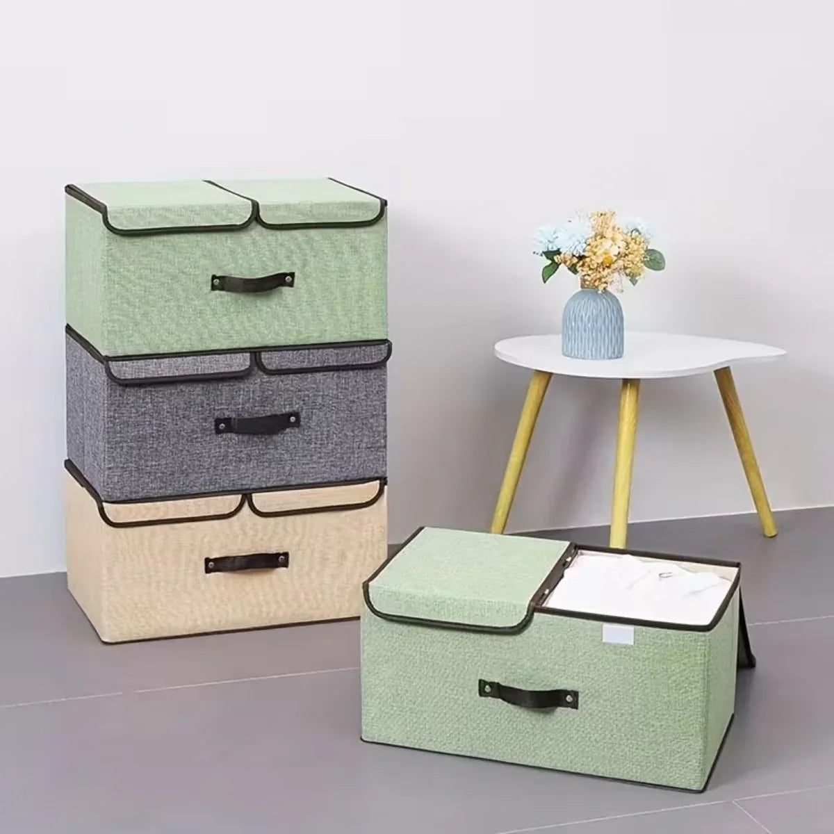 Cutie depozitare din poliester, pliabila, cu dubla acoperire si compartimentare flexibila, Naimeed D7673, dimensiuni 35x25x15cm, bej