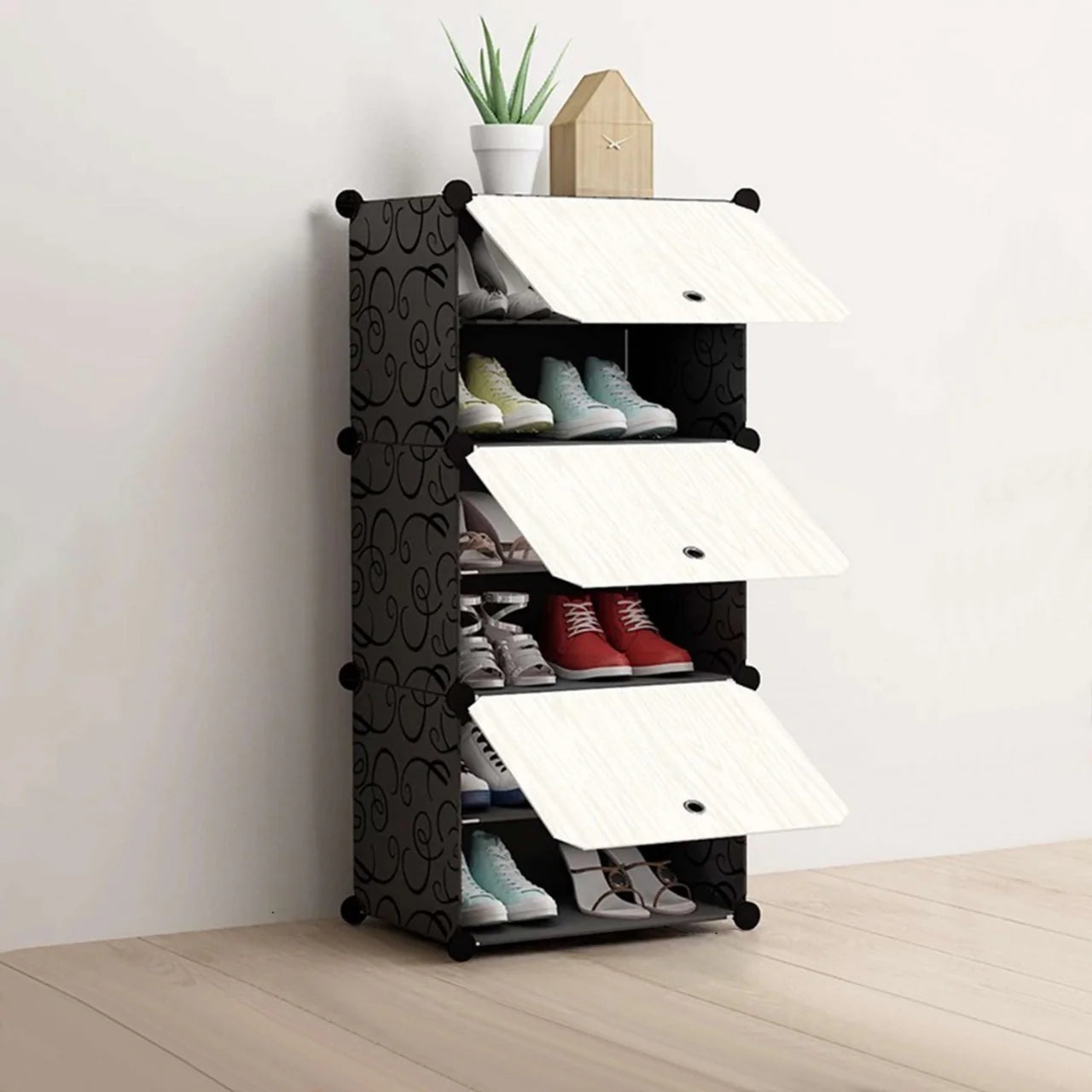 Pantofar Modular, 6 Compartimente, D2660N, Negru