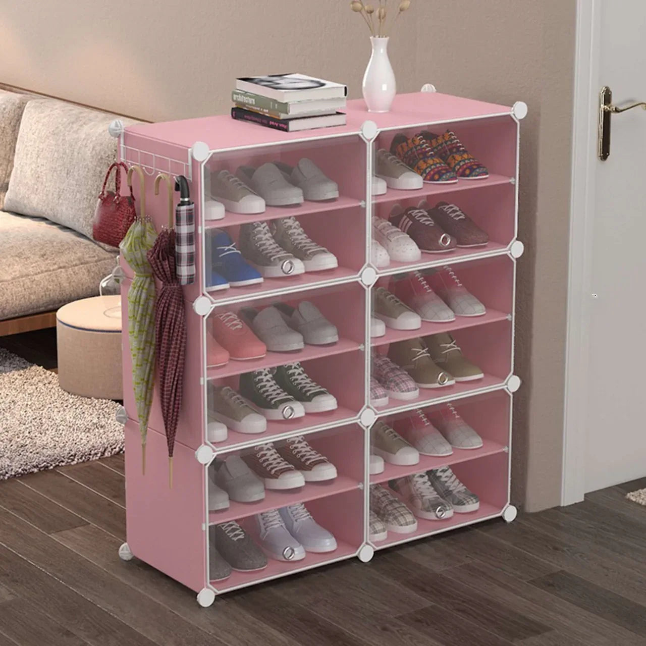 Pantofar Modular, 12 Compartimente, D2662P, Roz
