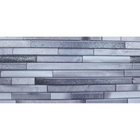 Set 12 panouri decorative, SXP + PVC, autoadezive, imitatie mozaic de piatra cu textura in relief, Naimeed D2949-model-1, 60x30x0.5 cm, Gri