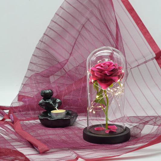 Aranjament floral in cupola de sticla, lumina Led, D4006, Roz