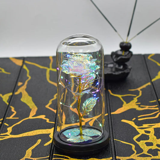 Aranjament floral in cupola de sticla, lumina Led, D4042, Alb