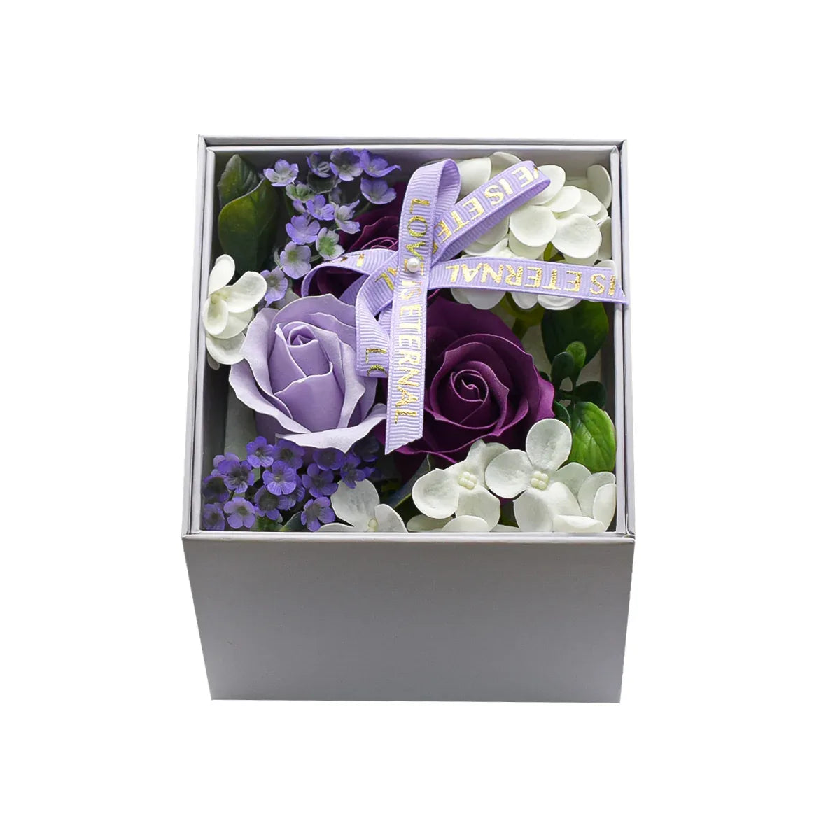 Aranjament floral elegant, flori de sapun, D4080, Mov