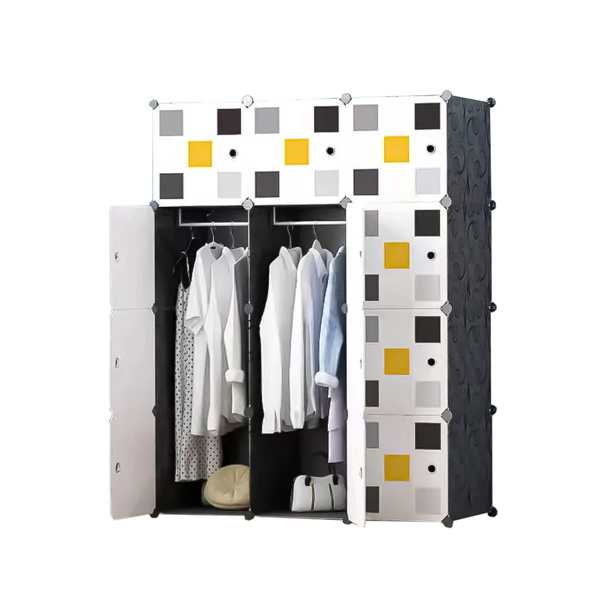Dulap Modular, 12 Usi, D4131, Alb/Negru