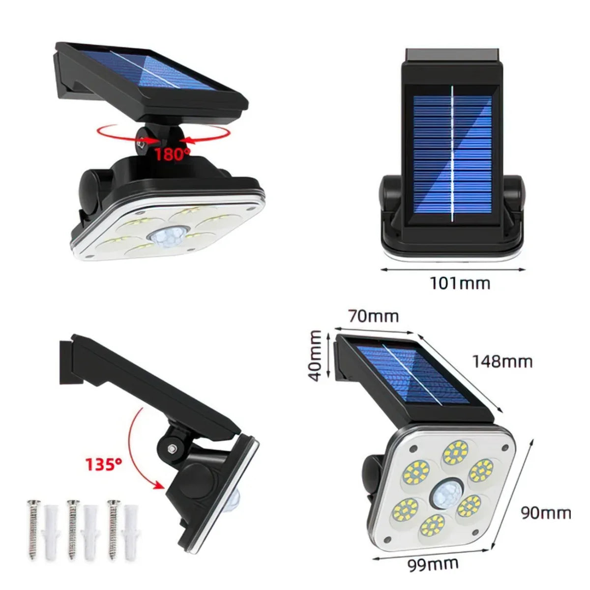 Lampa solara, cu senzor de miscare, lumina LED, acumulator, Naimeed D4346, 54 LED-uri, suport detasabil