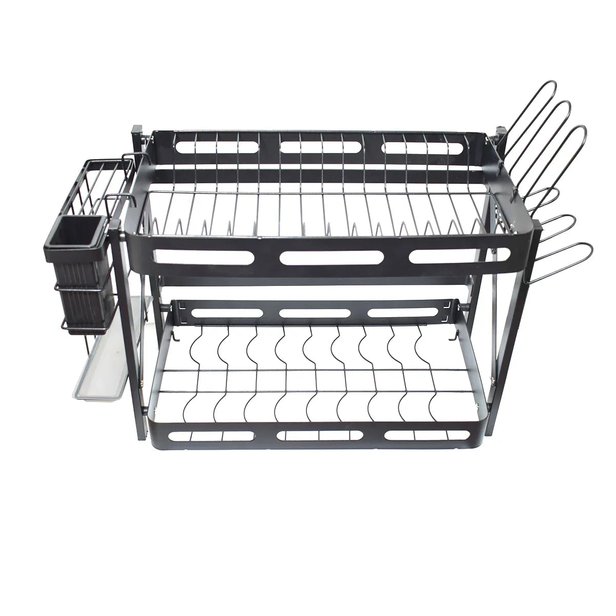 Raft metalic pentru vase si tacamuri, suport pahare, 2 polite, Naimeed D4462, Negru