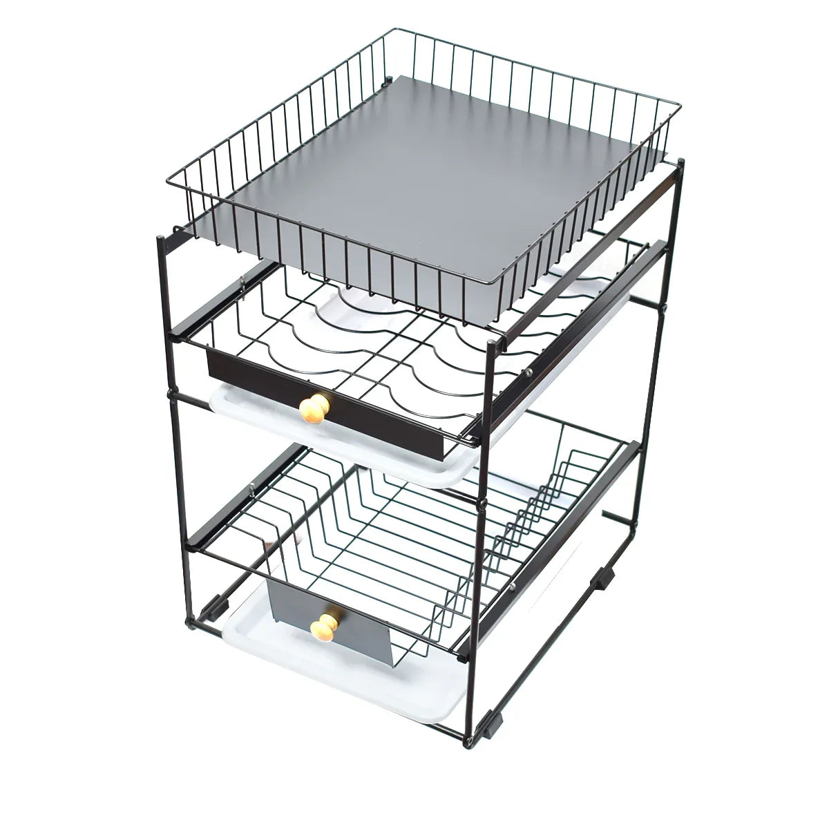 Raft metalic pentru vase si tacamuri, 3 polite, Naimeed D4497, Negru
