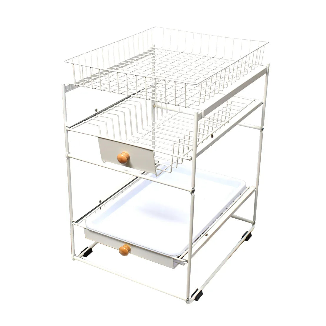 Raft metalic pentru vase si tacamuri, 3 polite, Naimeed D4498, Alb