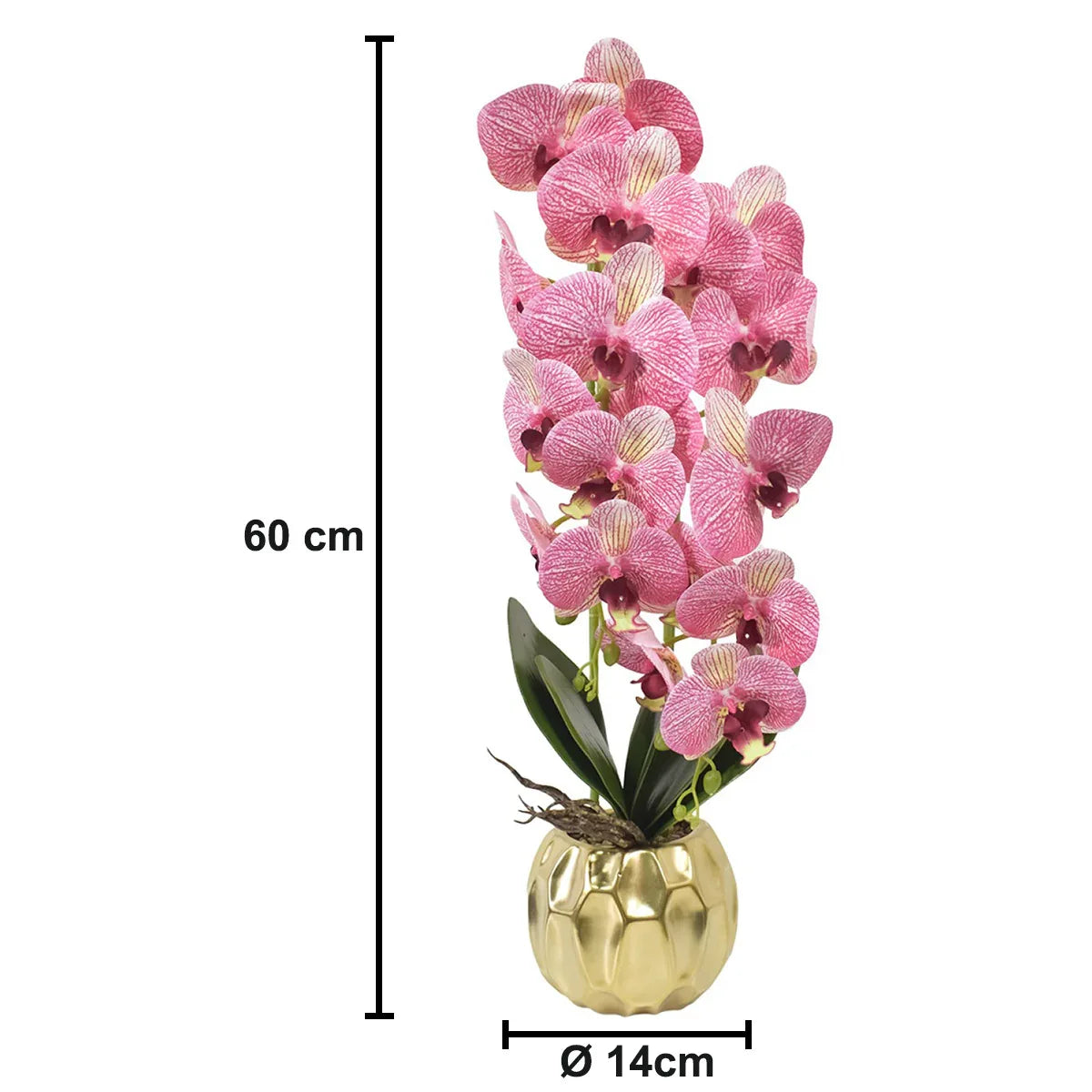 Orhidee cu aspect natural in ghiveci ceramic, 60 cm, Naimeed D4854, RozGalben