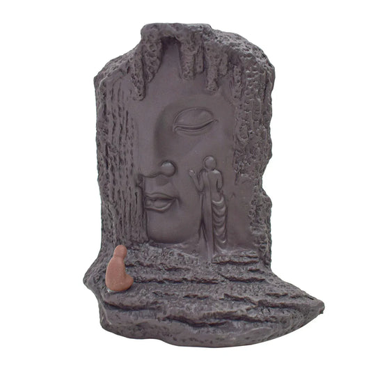 Suport conuri parfumate, Naimeed D5077, cascada de fum, aromaterapie, ceramica, Maro, 14x7x17cm