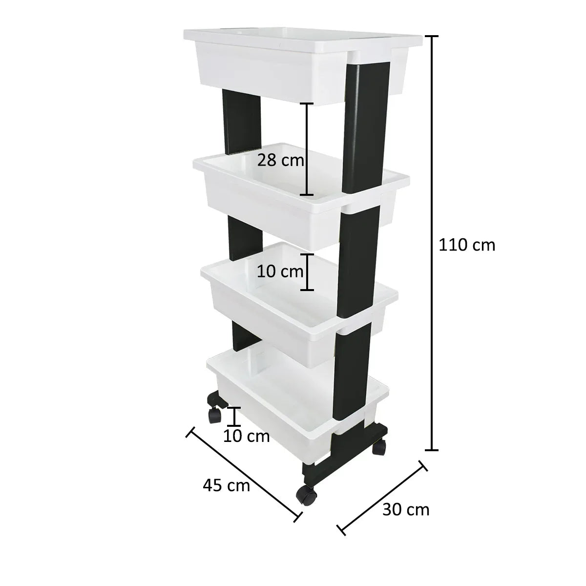 Raft multifunctional, 4 niveluri, Naimeed D5289, Alb/Negru, 45x30x110cm