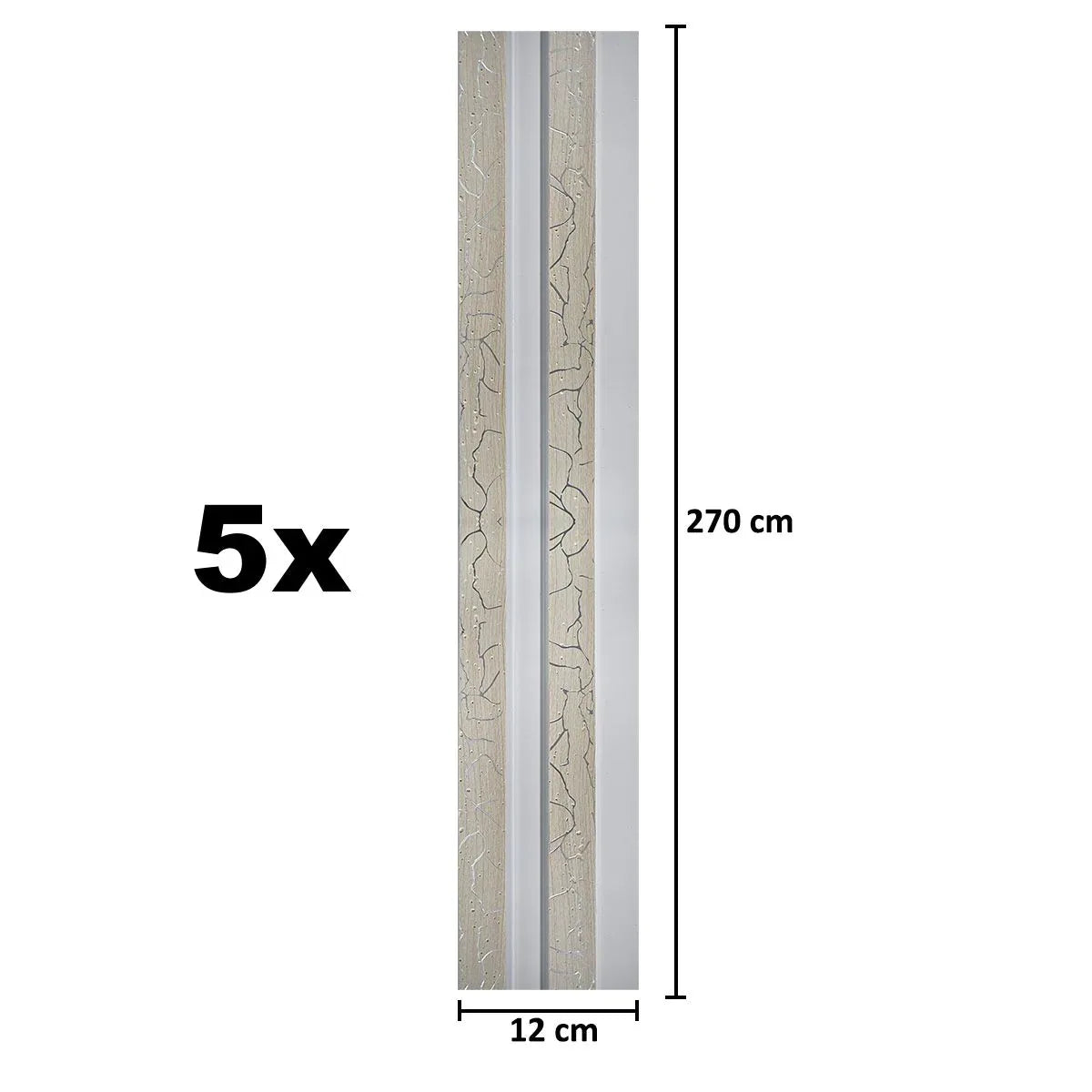 Set 5 panouri decorative, riflaj, polimer rigid, Naimeed D5474, 270x12x2cm, Alb