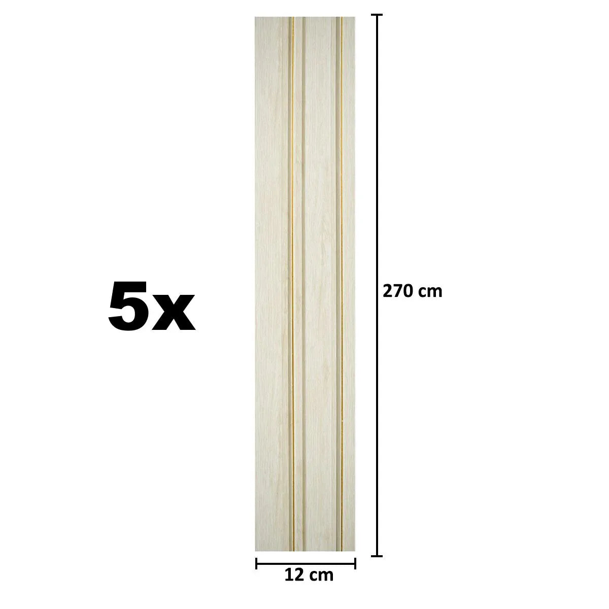 Set 5 panouri decorative, riflaj, polimer rigid, Naimeed D5491, 270x12x1cm, Alb