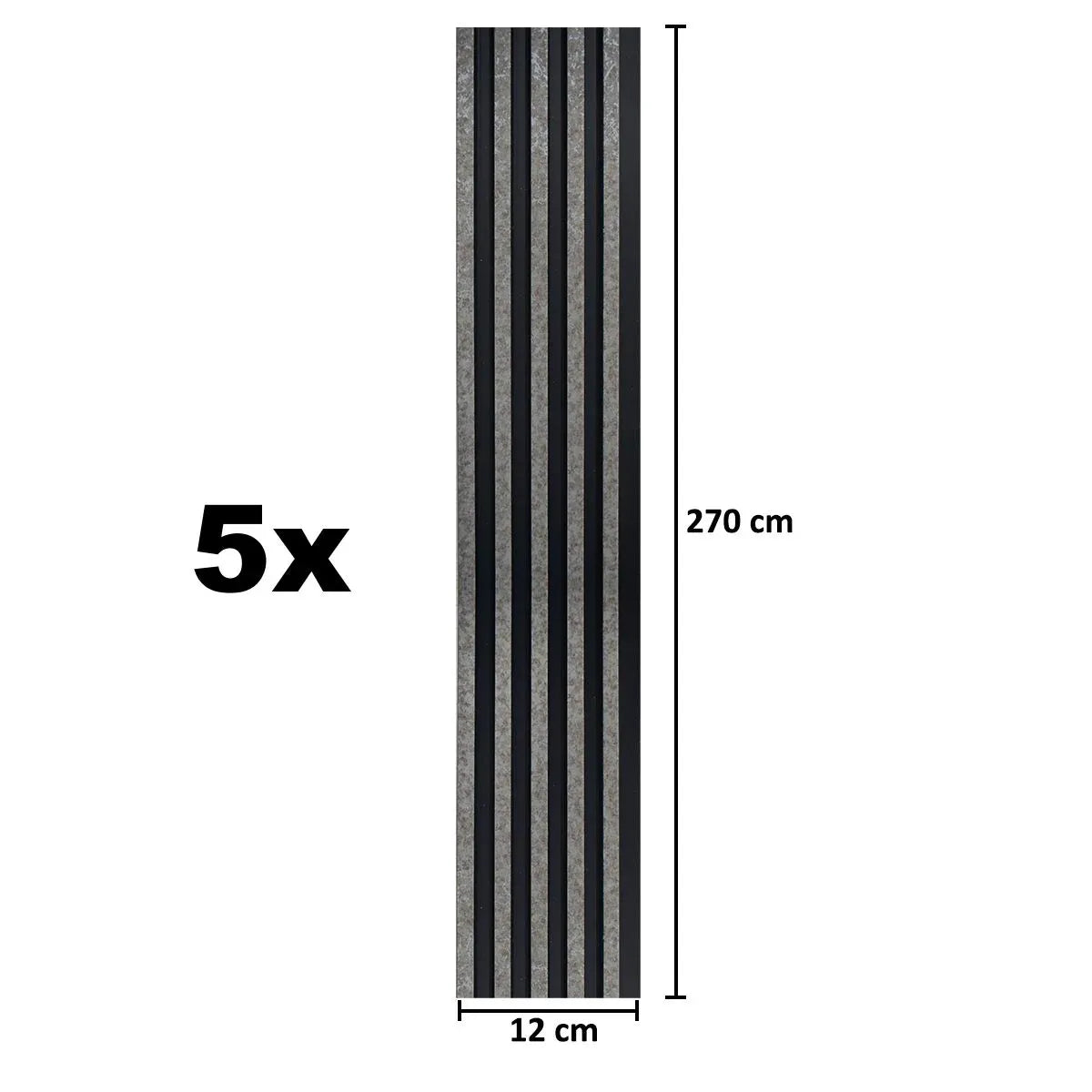 Set 5 panouri decorative, riflaj, polimer rigid, Naimeed D5494, 270x12x1cm, Negru/Gri
