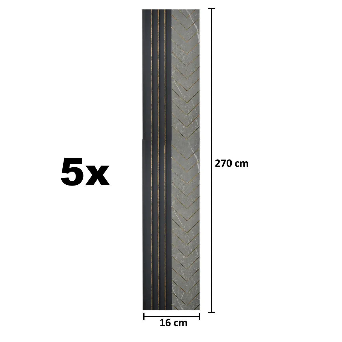 Set 5 panouri decorative, riflaj, polimer rigid, Naimeed D5503, 270x16x1cm, Gri