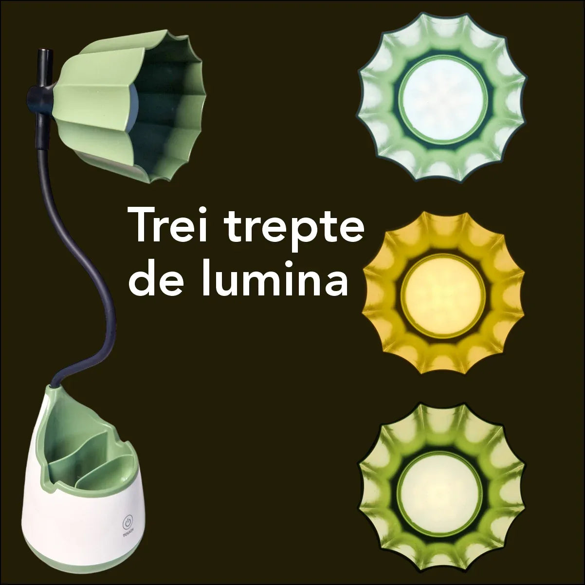Veioza cu lumina LED, Naimeed D5889, Verde, cu touch, incarcare USB telefon 105x470x105mm