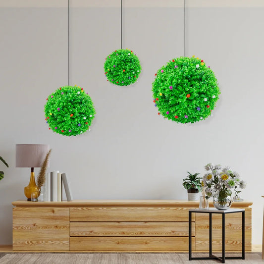 Sfera din plante artificiale, cu flori, Naimeed D5943, Verzui, 280mm