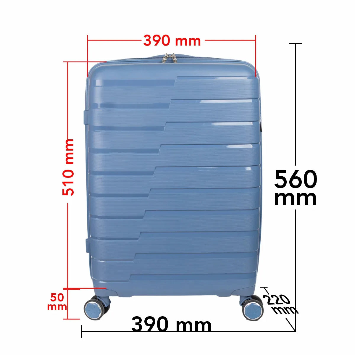 Troler voiaj Mediu M, StowAway, Naimeed D5963, 4 roti duble 360 grade, PP, inchidere cifru, Albastru, 39x22x51cm