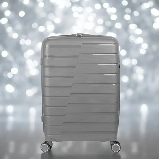 Troler voiaj Mediu M, StowAway, Naimeed D5965, 4 roti duble 360 grade, PP, inchidere cifru, Gri, 39x22x51cm