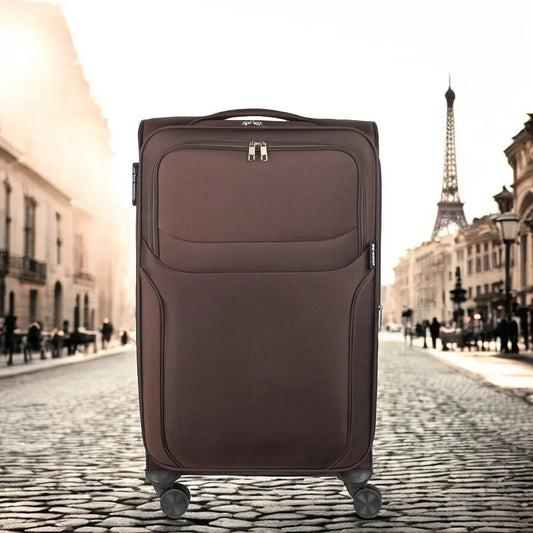 Troler voiaj Mic, Naimeed D5973, 4 roti duble 360 grade, material textil, inchidere cifru, Maro, 36x23x52cm