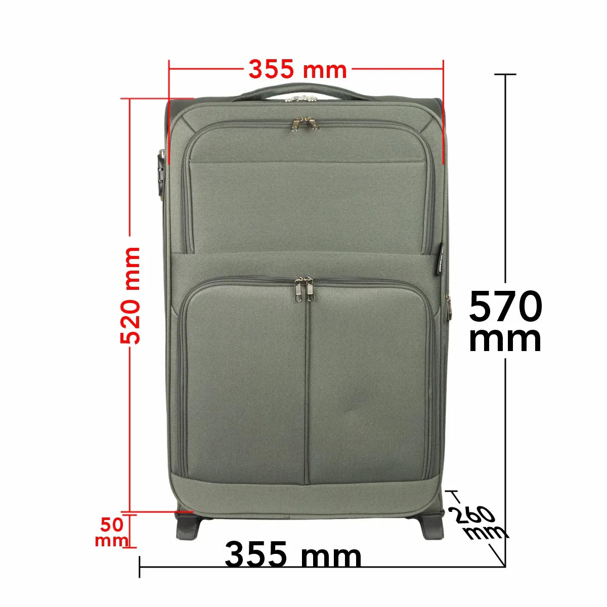 Troler voiaj Mic, Naimeed D5975, 2 roti, material textil, inchidere cifru, Kaki, 35.5x26x52cm
