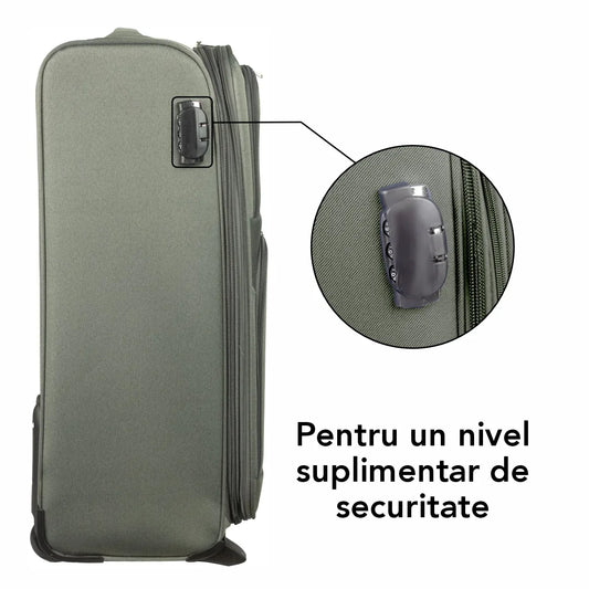 Troler voiaj Mic, Naimeed D5975, 2 roti, material textil, inchidere cifru, Kaki, 35.5x26x52cm