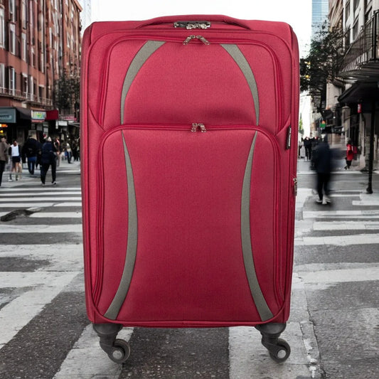 Troler voiaj Mediu, Naimeed D5980, 4 roti, material textil, inchidere cifru, Rosu, 40x28x63cm