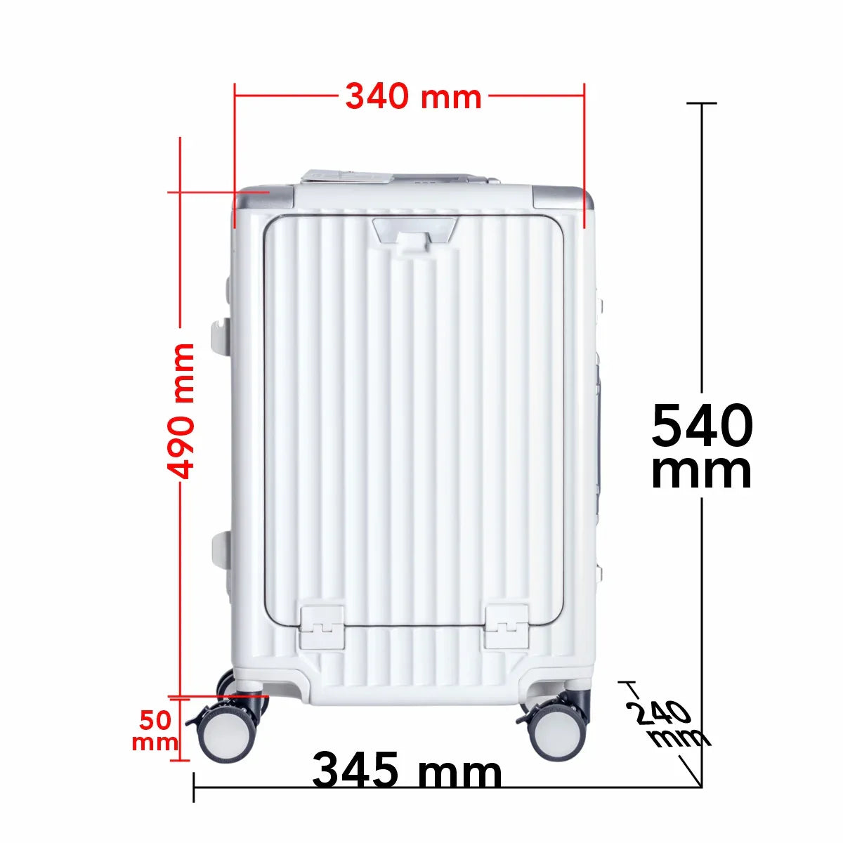 Troler, cabina avion, Naimeed D5989, Premium Voyage, fibra de carbon, port USB, compartiment pentru laptop, inchidere cifru, Alb, 49x34x24cm