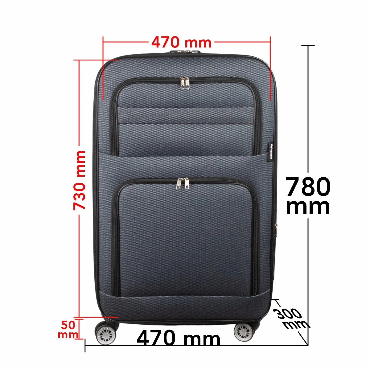 Troler voiaj Mare, Naimeed D5994, 4 roti, material textil, inchidere cifru, Gri, 47x30x73cm