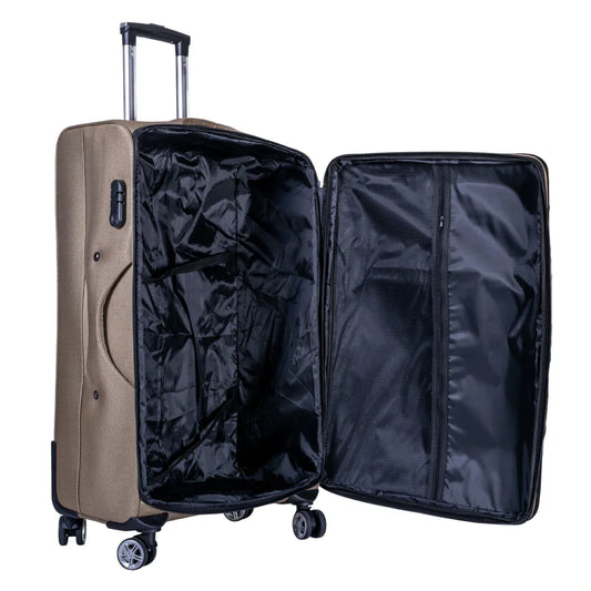 Troler voiaj Mediu, Naimeed D6001, 4 roti duble 360 grade, material textil, inchidere cifru, Crem, 41x23x68cm