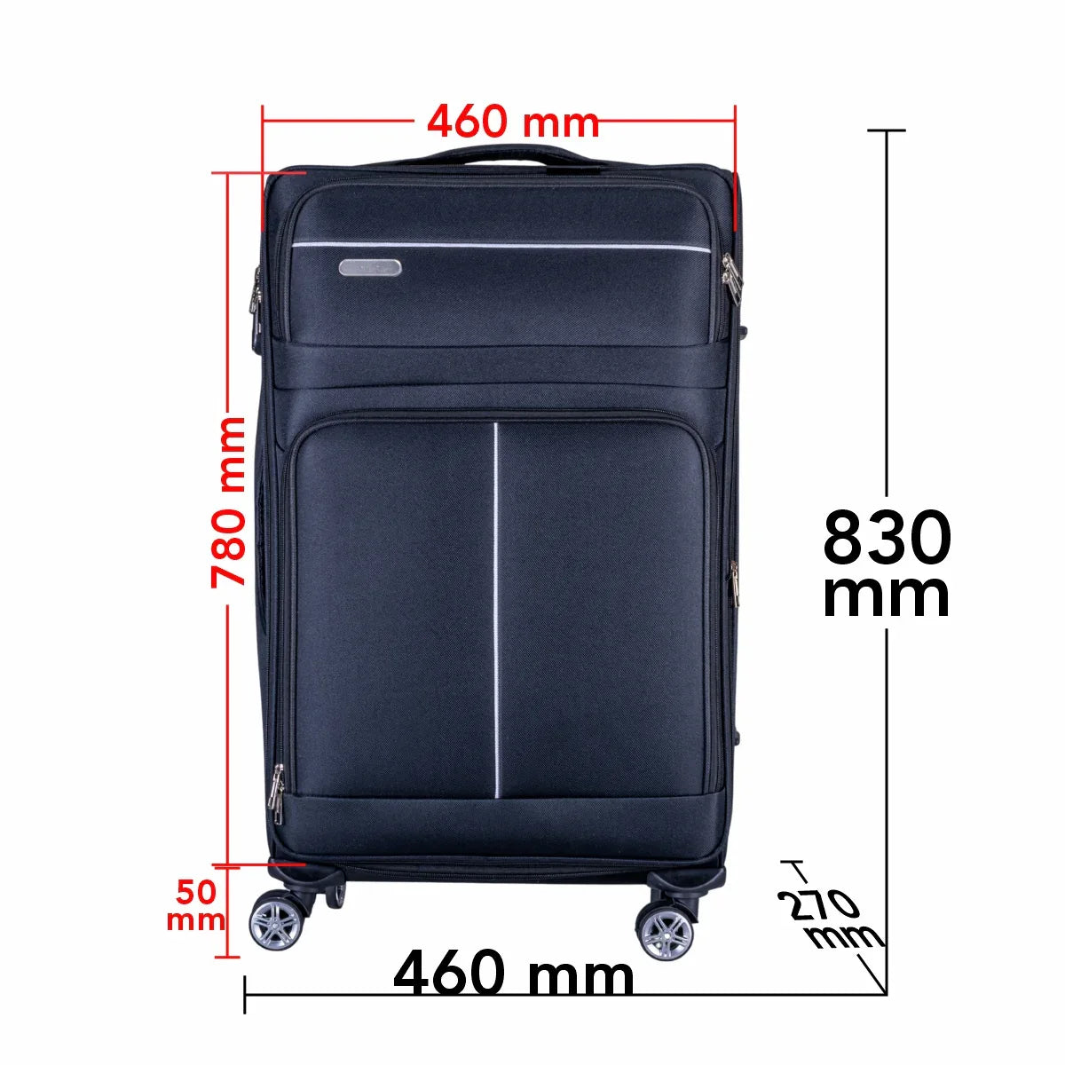 Troler voiaj Mare, Naimeed D6004, 4 roti duble 360 grade, material textil, inchidere cifru, Negru, 46x27x78cm