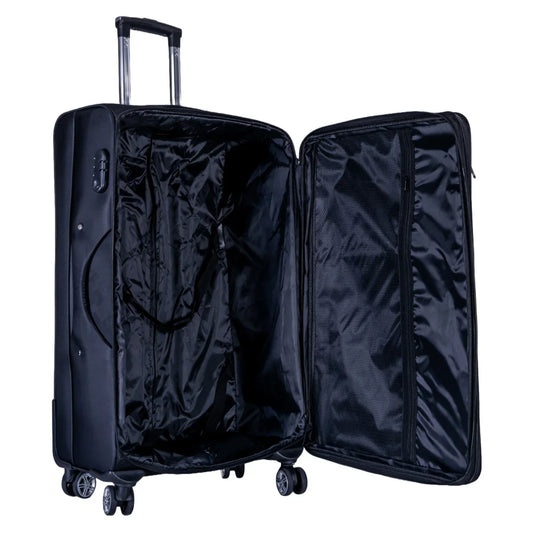 Troler voiaj Mediu, Naimeed D6004, 4 roti duble 360 grade, material textil, inchidere cifru, Negru, 41x23x68cm