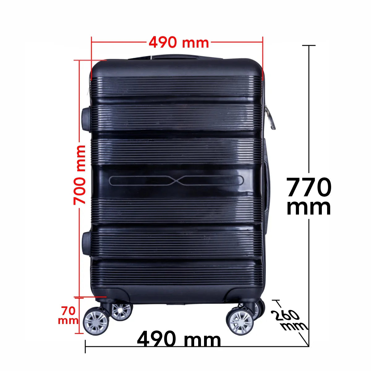 Troler voiaj Mare, Naimeed D6008, 4 roti duble 360 grade, PP, inchidere cifru, Negru, 49x26x70cm