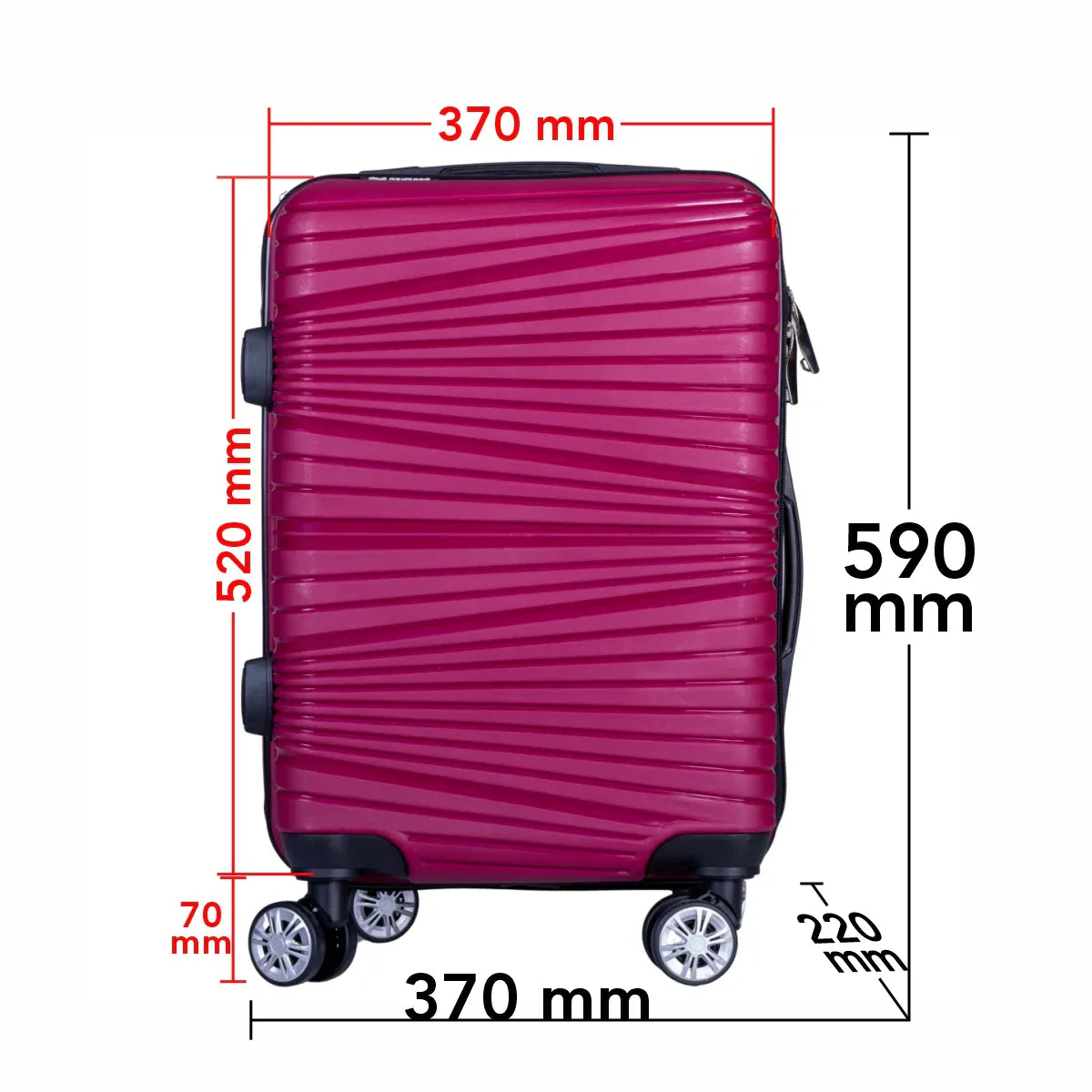 Troler voiaj Mediu, Naimeed D6013, 4 roti duble 360 grade, PP, inchidere cifru, Visiniu, 37x22x52cm