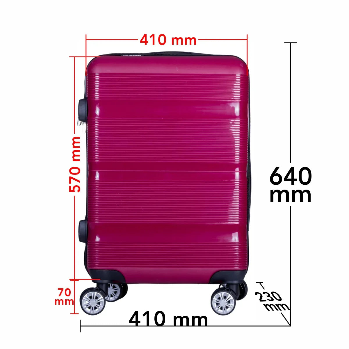 Troler voiaj Mediu, Naimeed D6015, 4 roti duble 360 grade, PP, inchidere cifru, Visiniu, 41x23x57cm