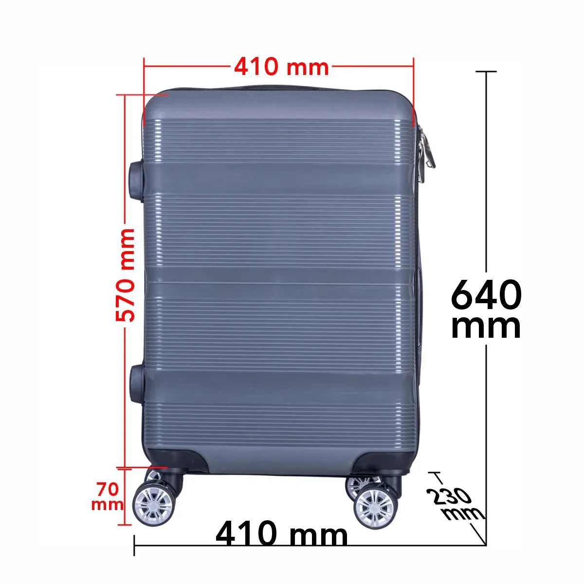 Troler voiaj Mediu, Naimeed D6019, 4 roti duble 360 grade, PP, inchidere cifru, Gri, 41x23x57cm
