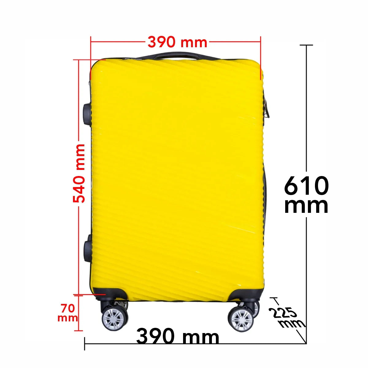Troler voiaj Mediu, Naimeed D6022, 4 roti duble 360 grade, PP, inchidere cifru, Galben, 39x22.5x54cm
