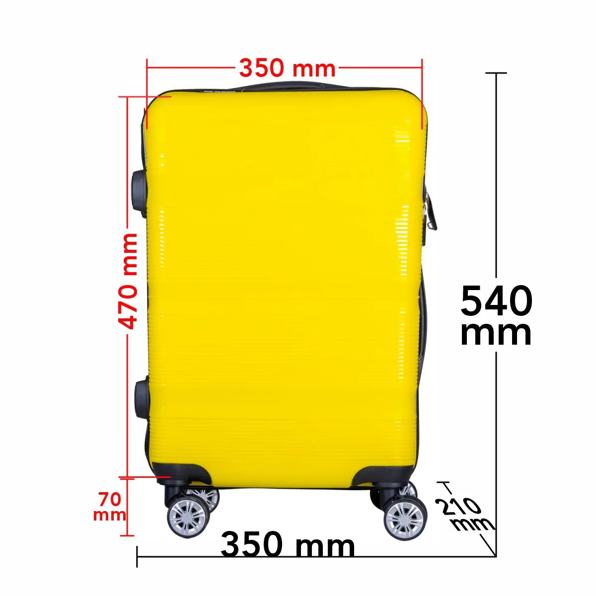 Troler voiaj Mic, Naimeed D6023, 4 roti duble 360 grade, PP, inchidere cifru, Galben, 35x21x47cm