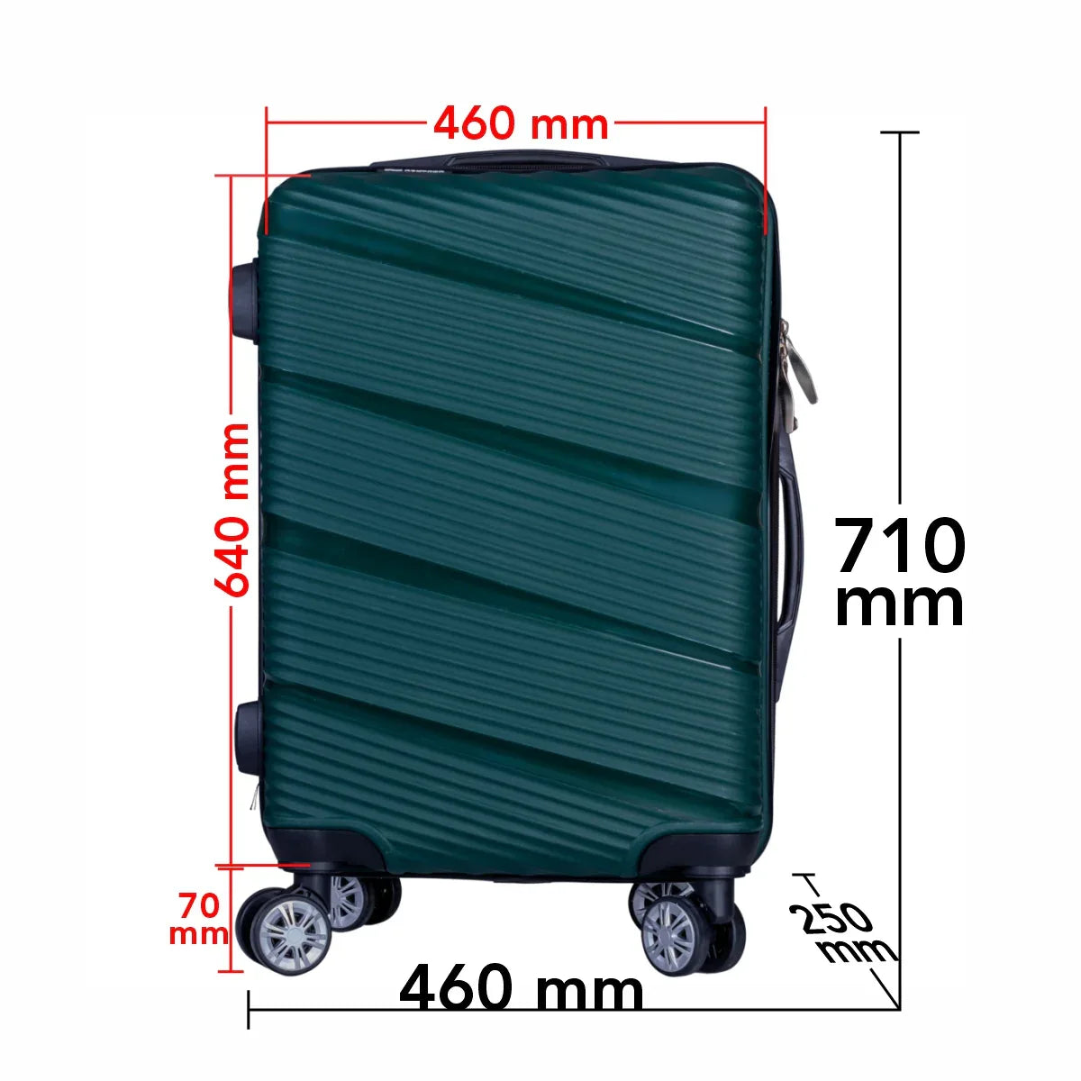 Troler voiaj Mare, Naimeed D6026, 4 roti duble 360 grade, PP, inchidere cifru, Verde, 46x25x64cm
