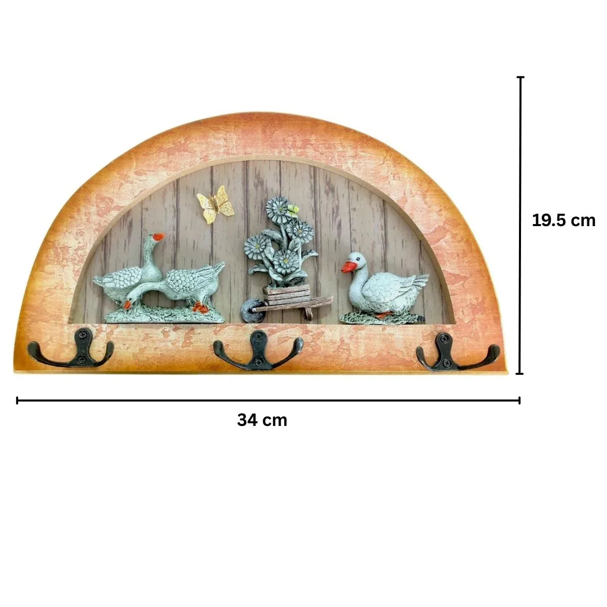 Cuier decorativ cu 3 carlige duble, Naimeed D61-2, 34x19.5x1 cm, Maro