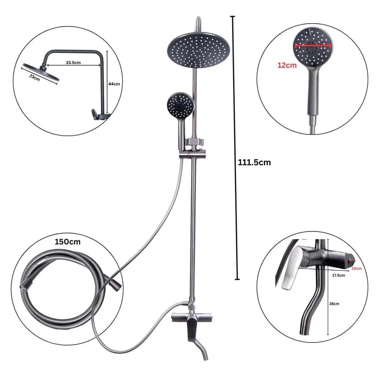 Coloana de dus, cu para fixa si para mobila, Naimeed D6136, 3 functii, otel inoxidabil, Argintiu