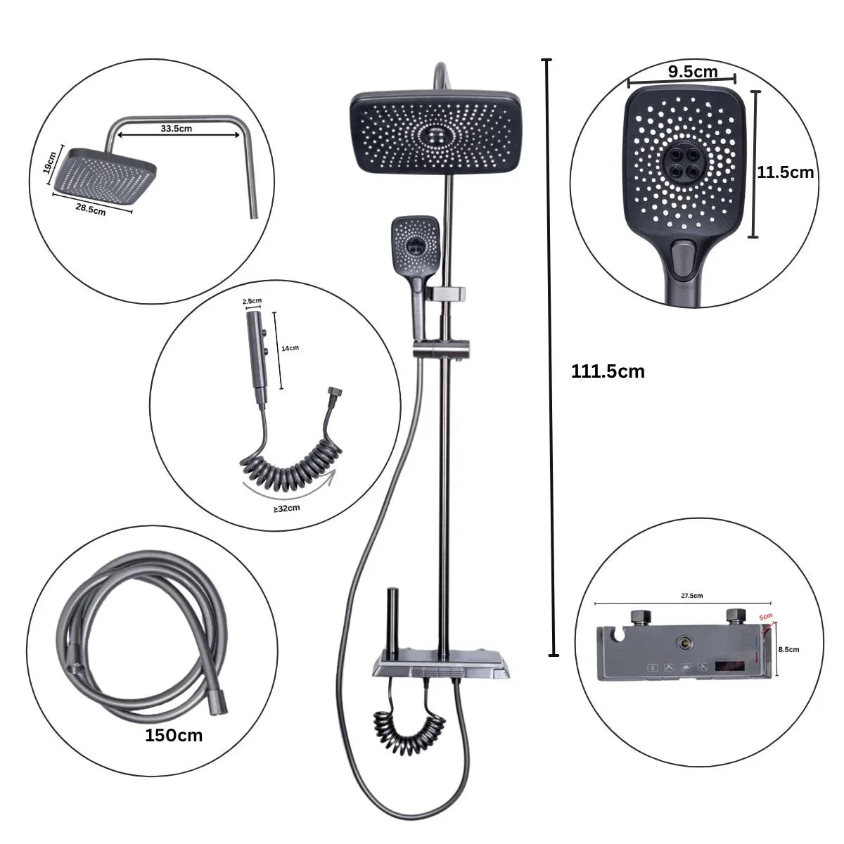 Coloana de dus, cu para fixa si para mobila, Naimeed D6143, 4 functii, otel inoxidabil, Argintiu