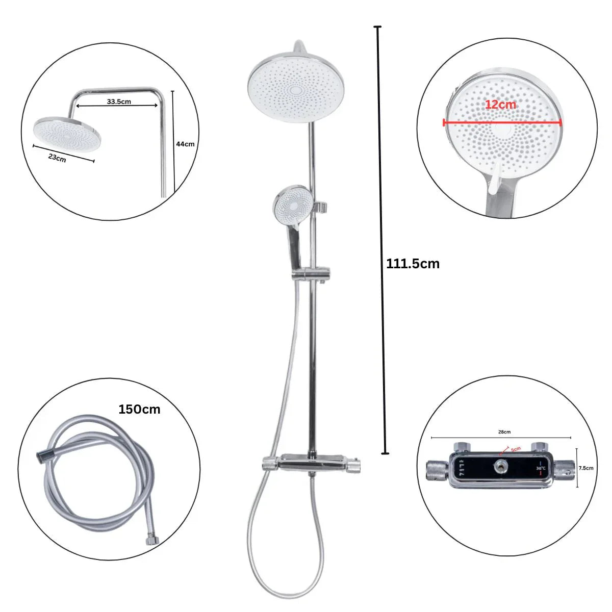 Coloana de dus, cu para fixa si para mobila, Naimeed D6148, 3 functii, otel inoxidabil, Argintiu