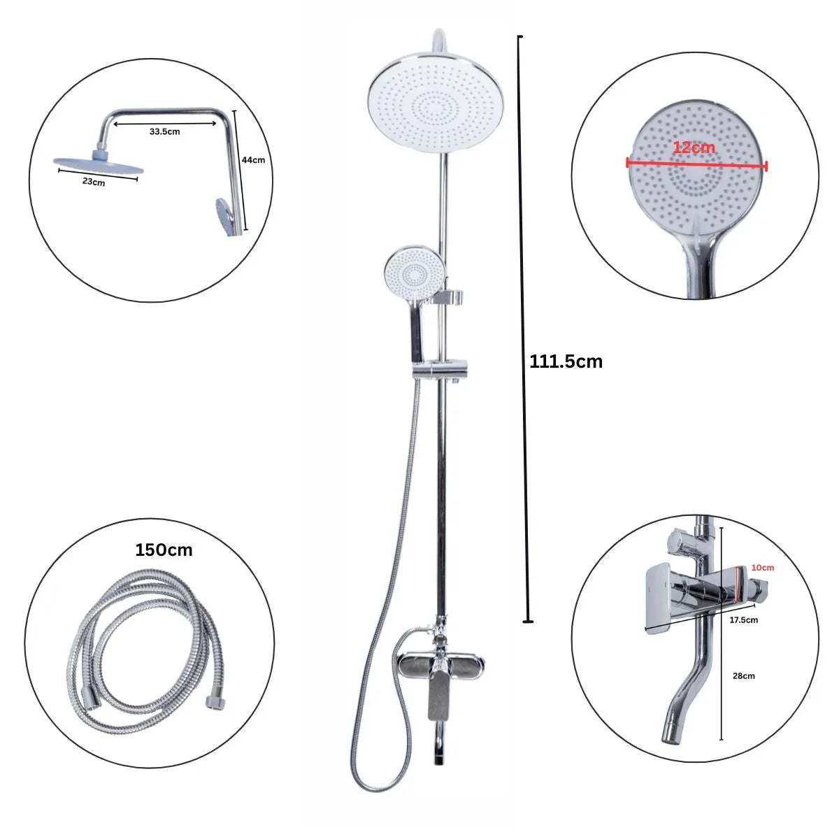 Coloana de dus, cu para fixa si para mobila, Naimeed D6152, 3 functii, otel inoxidabil, Argintiu