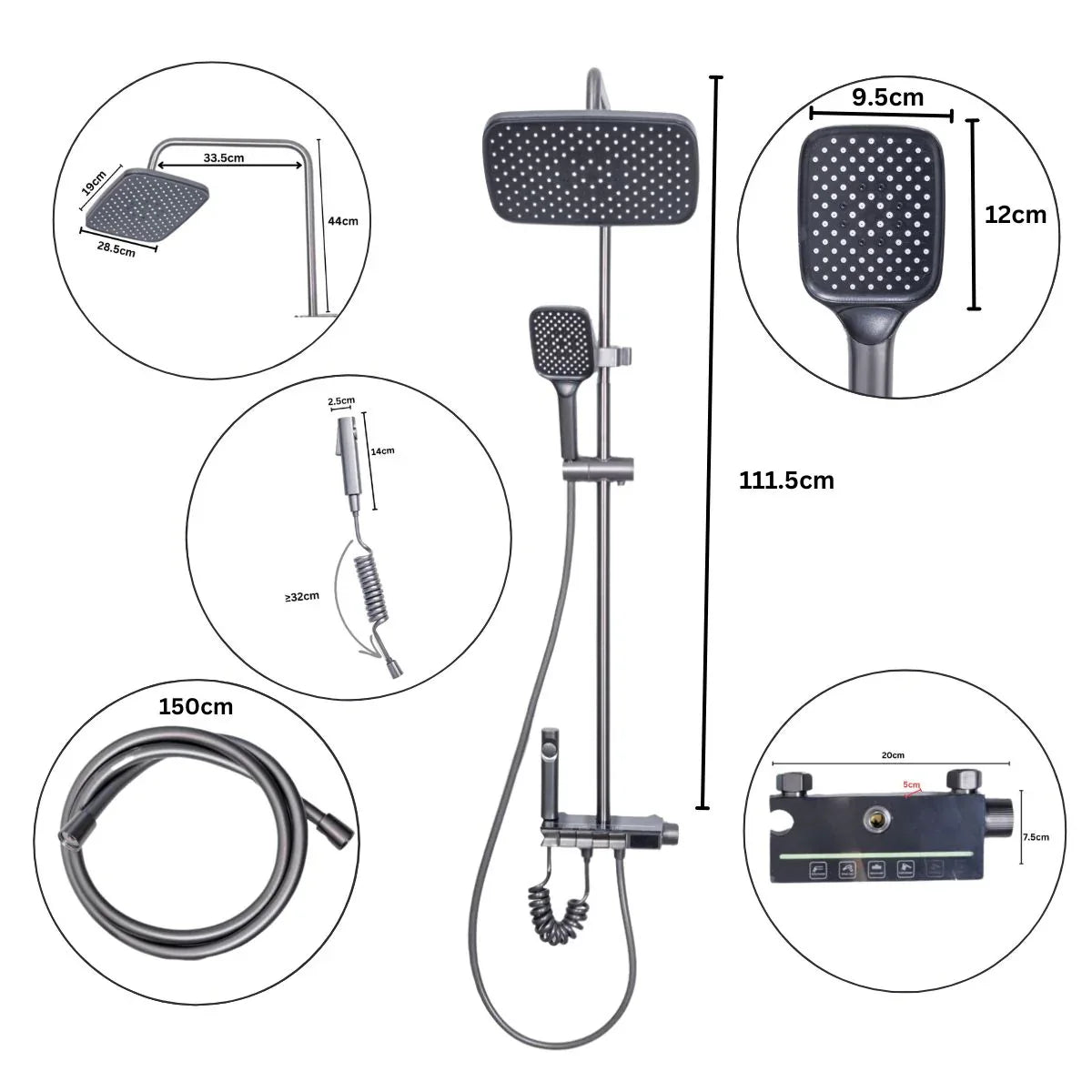 Coloana de dus, cu para fixa si para mobila, Naimeed D6159, 4 functii, otel inoxidabil, Argintiu