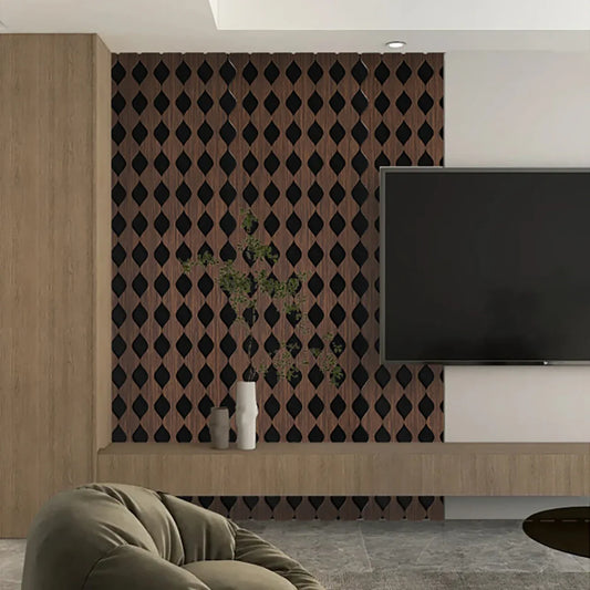 Set 6 Panouri riflaj acustic decorativ, MDF si pasla, Naimeed D6232, 240x30x1.8cm, Nuc